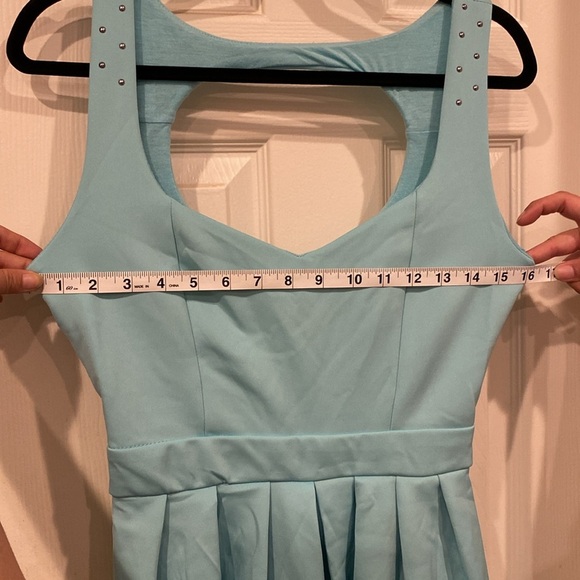 Sleeveless Light Blue Mini Dress with keyhole back and studs on the straps - Picture 7 of 7